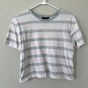 New Look white blue striped short sleeved cropped summer shirt women size 4